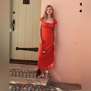 Free People size Large Natalya solid midi dress in red/orange. NWT